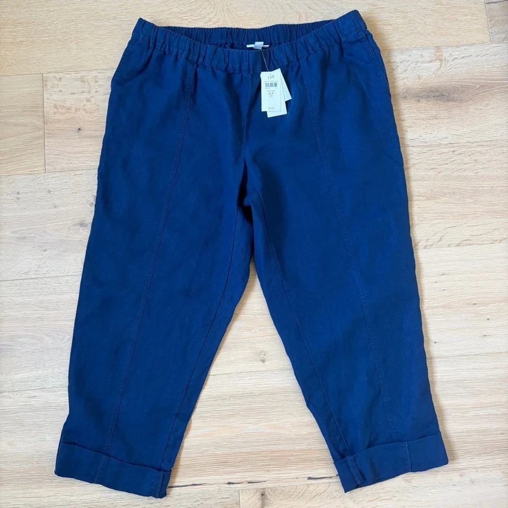 J Jill Love Linen 100% Blue Ink Crop Pants XL Petite Pull On High RiseNWT $89*T7